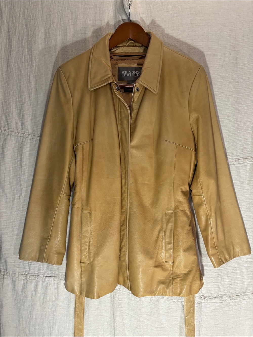 Vintage Wilson’s Leather Tan Zip Front Jacket Coat Quilted Liner Size Large - Picture 4 of 16